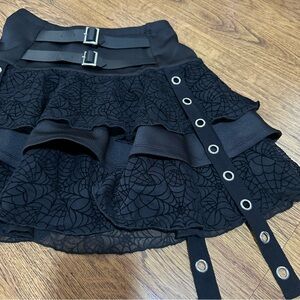 Hot Topic Social Collision Black Tiered mini Skirt Buckle Detail XS gothic